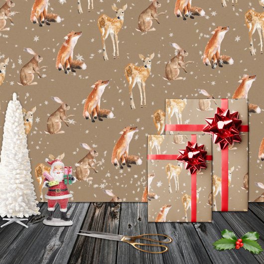 Rustic Kraft Elegant Snowy Winter Animals Cadeaupapier