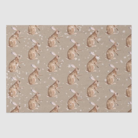 Rustic Kraft Elegant Snowy Winter Animals Hare Tissuepapier (Voorkant)