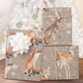 Rustic Kraft Elegant Snowy Winter Animals Inpakpapier Vel