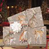 Rustic Kraft Elegant Snowy Winter Animals Inpakpapier Vel