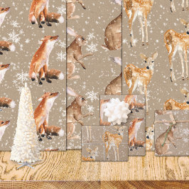Rustic Kraft Elegant Snowy Winter Animals Inpakpapier Vel