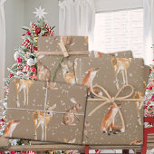 Rustic Kraft Elegant Snowy Winter Animals Inpakpapier Vel