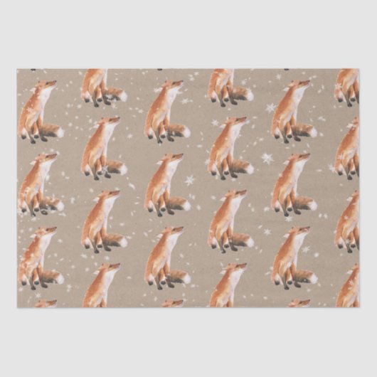 Rustic Kraft Elegant Snowy Winter Animals Red Fox Tissuepapier (Voorkant)