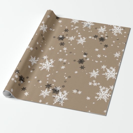 Rustic Kraft Elegant White Snowflakes Cadeaupapier (Uitgerold)