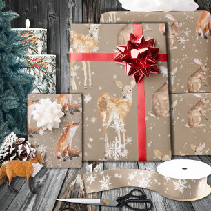 Rustic Kraft Elegant Winter Animals Grote schaal Cadeaupapier