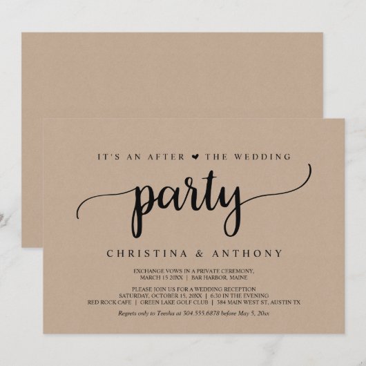 Rustic Kraft Elopement na de bruiloft Kaart (Voorkant / Achterkant)