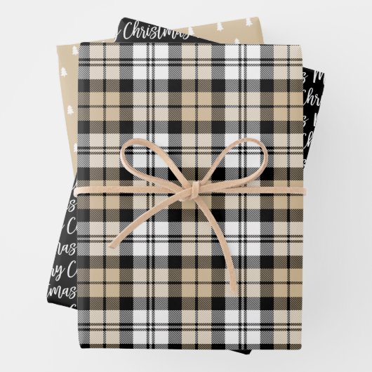 Rustic Kraft en Black Watch Pset Merry Kerstmis Inpakpapier Vel (In situ)