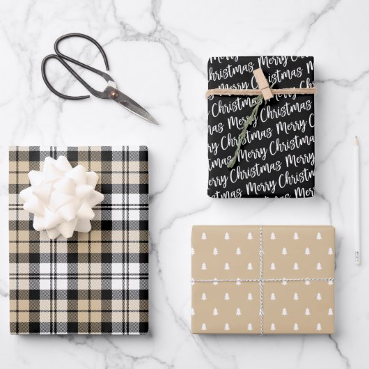 Rustic Kraft en Black Watch Pset Merry Kerstmis Inpakpapier Vel (Voorkant)