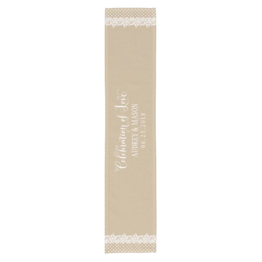 Rustic Kraft en Lace Wedding Korte Tafelloper (Voorkant)