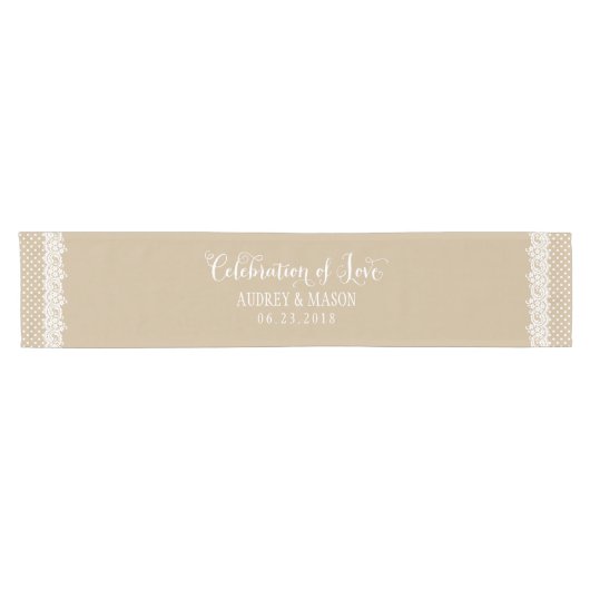 Rustic Kraft en Lace Wedding Korte Tafelloper (Horizontaal)