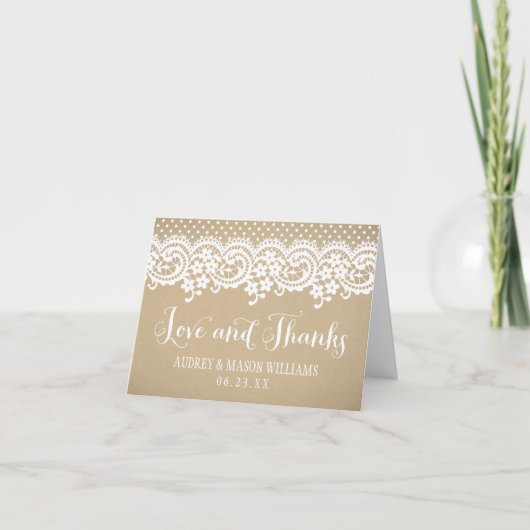Rustic Kraft en Lace Wedding Love and Bedankt (Voorkant)