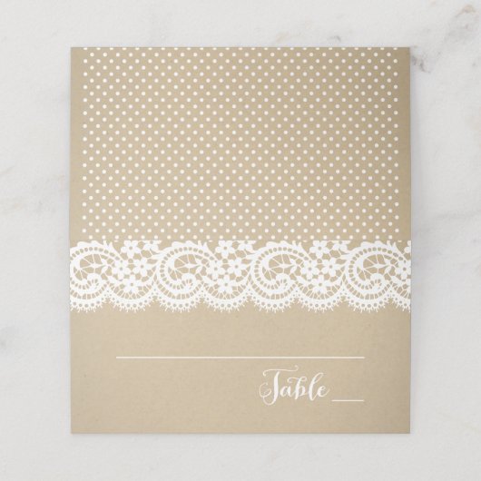 Rustic Kraft en Lace Wedding Plaatskaartje (Buitenkant ongevouwen)