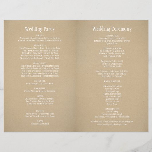 Rustic Kraft en Lace Wedding Programs (Achterkant)