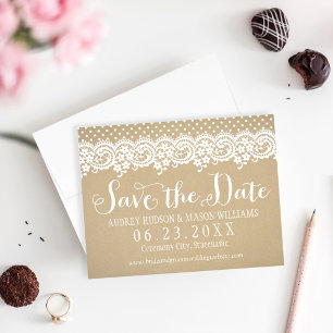 Rustic Kraft en Lace Wedding Save The Date