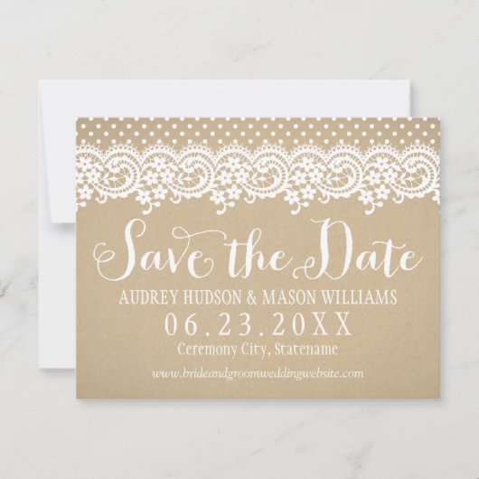 Rustic Kraft en Lace Wedding Save The Date (Voorkant)