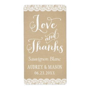 Rustic Kraft en Lace Wedding Wine Favor Etiket