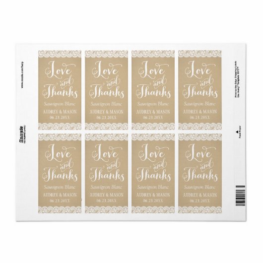 Rustic Kraft en Lace Wedding Wine Favor Etiket