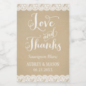 Rustic Kraft en Lace Wedding Wine Favor Wijn Etiket (Enkel label)