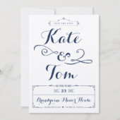 Rustic Kraft en Navy Kalligrafie Save the Dates Save The Date (Voorkant)