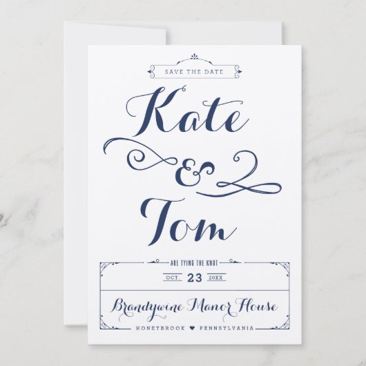 Rustic Kraft en Navy Kalligrafie Save the Dates Save The Date (Voorkant)