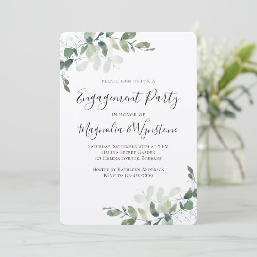 Rustic Kraft Eucalyptus Engagement Party Kaart (Staand voorkant)