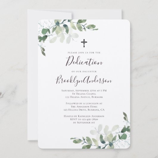 Rustic Kraft Eucalyptus Greenery Dedication Kaart (Voorkant)