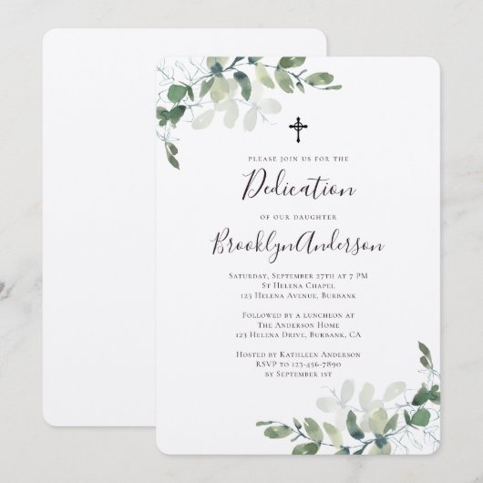 Rustic Kraft Eucalyptus Greenery Dedication Kaart (Voorkant / Achterkant)