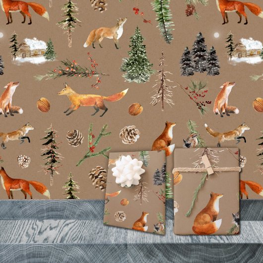 Rustic Kraft Everything Forest Woodland Red Fox Inpakpapier Vel