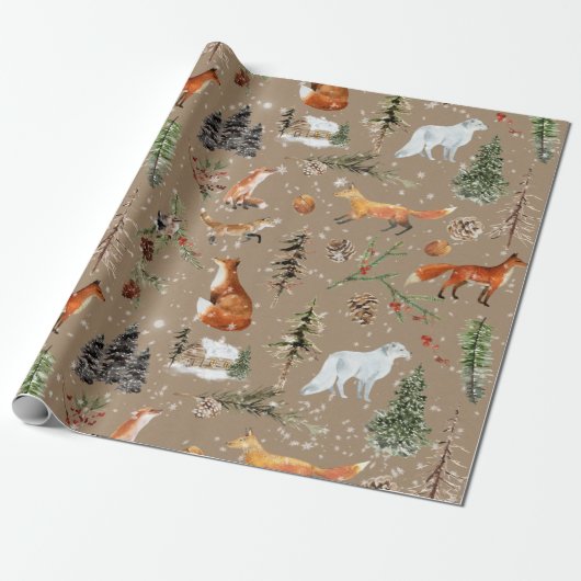 Rustic Kraft Everything Woodland & Arctic Fox Cadeaupapier (Uitgerold)