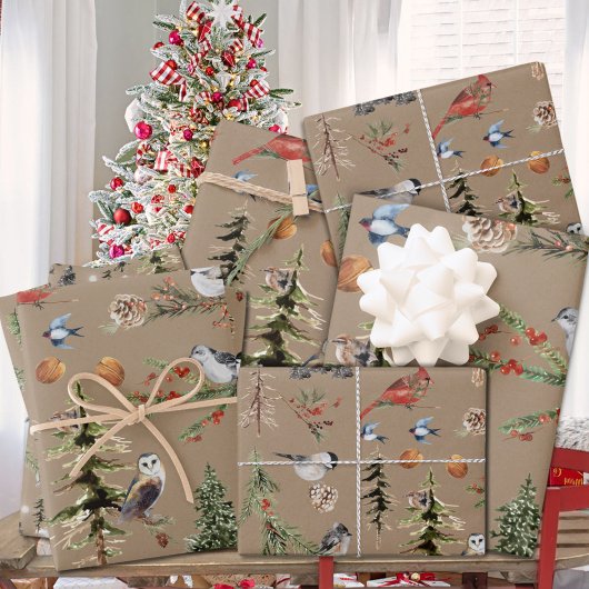 Rustic Kraft Everything Woodland Winter Birds Inpakpapier Vel