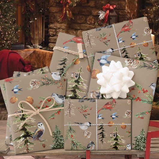 Rustic Kraft Everything Woodland Winter Birds Inpakpapier Vel