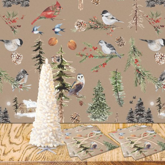 Rustic Kraft Everything Woodland Winter Birds Inpakpapier Vel