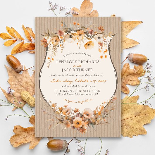 Rustic Kraft Fall Floral Autumn Leaf Brown Wedding Kaart