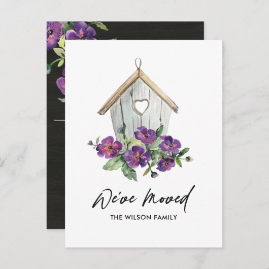 RUSTIC KRAFT FLORAL BIRD HOUSE BEWEGT NIEUW ADRES AANKONDIGINGSKAART (Voorkant / Achterkant)