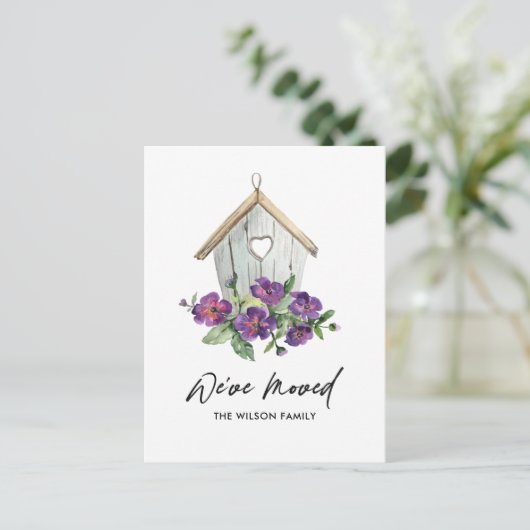 RUSTIC KRAFT FLORAL BIRD HOUSE BEWEGT NIEUW ADRES AANKONDIGINGSKAART (Staand voorkant)
