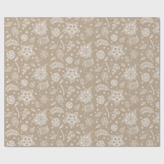 Rustic Kraft Floral Easter Wrapping Paper Cadeaupapier (Vlak)