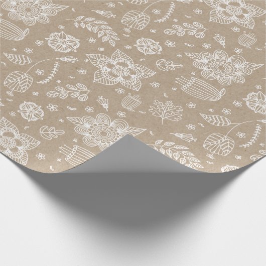 Rustic Kraft Floral Easter Wrapping Paper Cadeaupapier (Hoek)