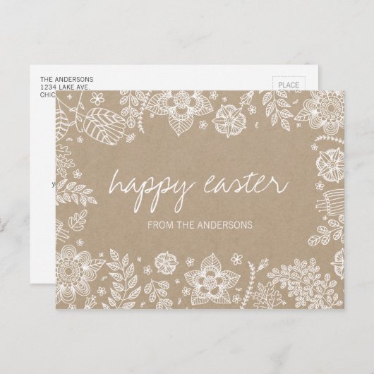 Rustic Kraft Floral Happy Easter Briefkaart (Voorkant / Achterkant)