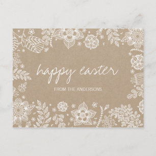 Rustic Kraft Floral Happy Easter Briefkaart