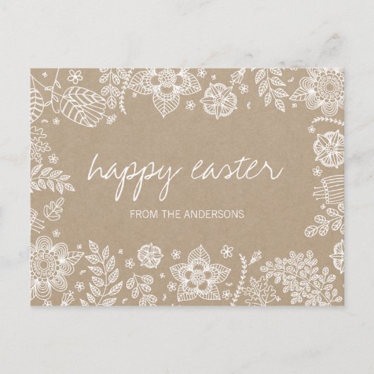 Rustic Kraft Floral Happy Easter Briefkaart (Voorkant)