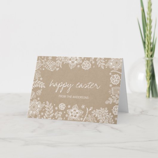 Rustic Kraft Floral Happy Easter Wenskaart Feestdagen Kaart (Voorkant)
