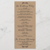 Rustic Kraft Floral Wedding Ceremony Programma Programmakaart (Achterkant)