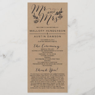 Rustic Kraft Floral Wedding Ceremony Programme Programmakaart