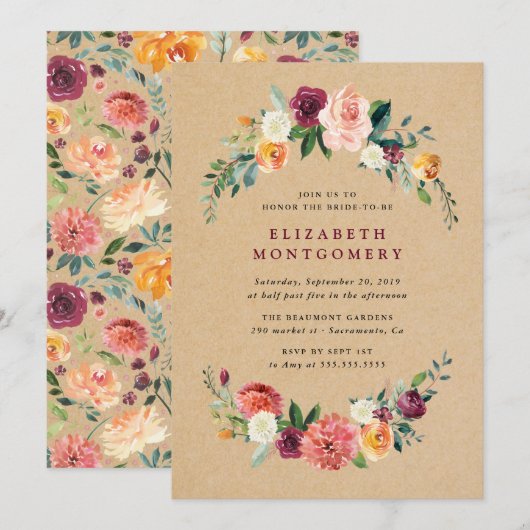 Rustic Kraft Floral Wreath Vrijgezellenfeest Kaart (Voorkant / Achterkant)