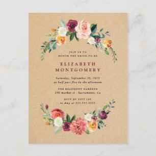 Rustic Kraft Floral Wreath Vrijgezellenfeest Uitnodiging Briefkaart