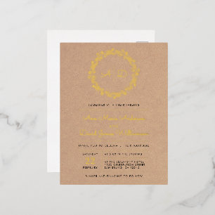Rustic Kraft Floral Wreath Wedding Folie Uitnodiging Briefkaart