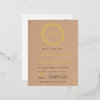 Rustic Kraft Floral Wreath Wedding Folie Uitnodiging Briefkaart