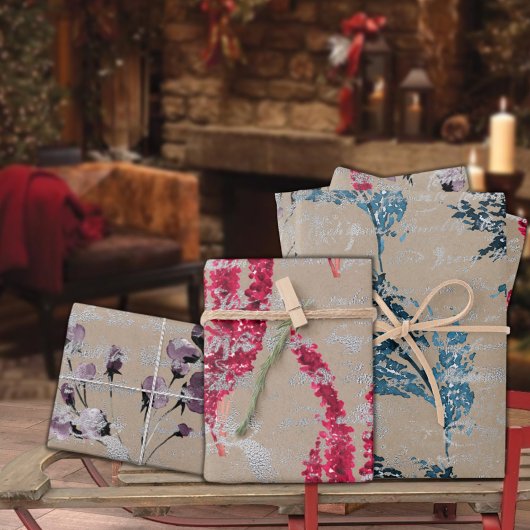 Rustic Kraft Florals & Silver Handwriting Inpakpapier Vel