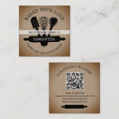Rustic Kraft gebakken met liefde QR-code Bedankt Vierkante Visitekaartje (Voorkant / Achterkant)