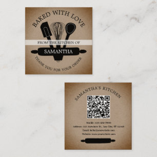 Rustic Kraft gebakken met liefde QR-code Bedankt Vierkante Visitekaartje